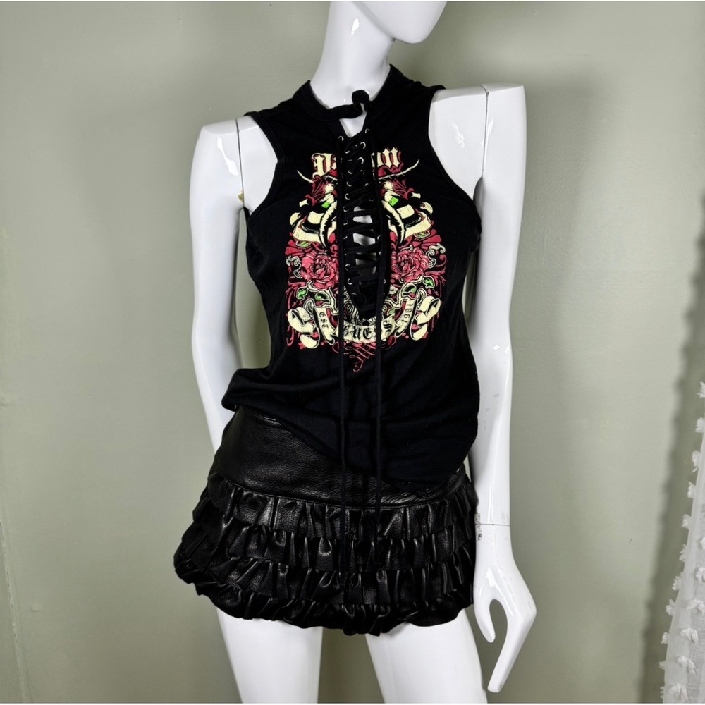 Guess Lace-Up Graphic Tank Top‎ | Y2K Punk Grunge Sleeveless Top Small